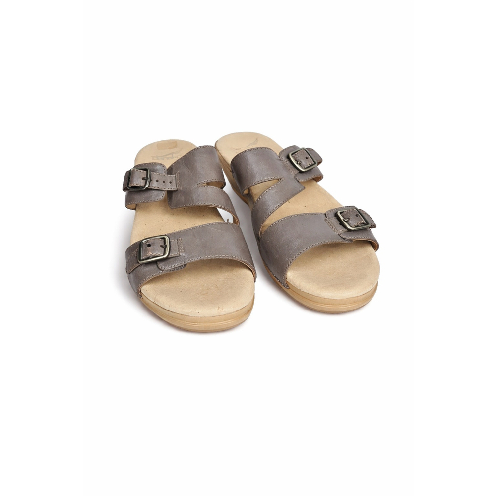 Dansko Women's Double-Buckle Slide Sandals in Gray Brown